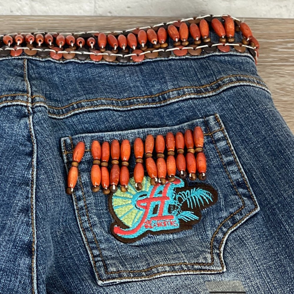 NWT AKDMKS WOMEN'S BAMBOO CAPRI BOHO HIPPIE BEADED JEANS SIZE 28 - Picture 8 of 16